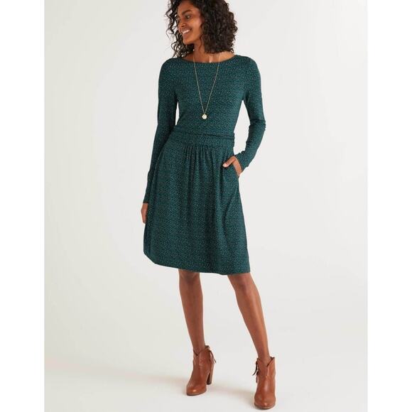 Boden Dresses & Skirts - Boden Womens Abigail Long Sleeve Jersey Dress 10 Long Green Dots Pockets